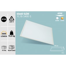 40W 60X60 SLIM SIVA ALTI LED PANEL BEYAZ GÜNIŞIĞI